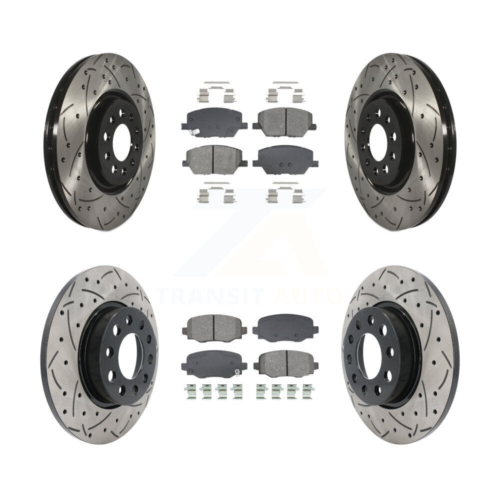 Front Rear Coated Drilled Slotted Disc Brake Rotor Semi-Metallic Pad Kit For Dodge Hornet KDS-101799