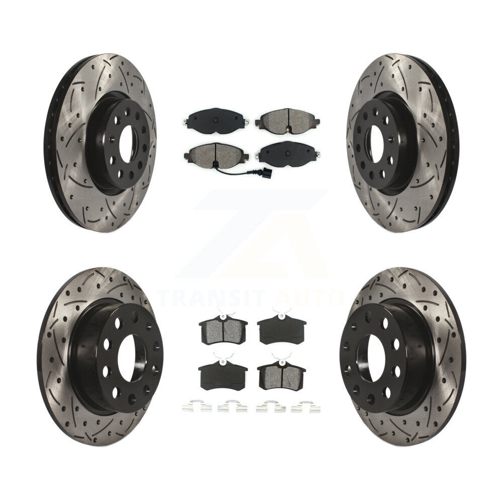 Front Rear Drill Slot Disc Brake Rotor Semi-Metallic Pad Kit For Volkswagen Golf Alltrack KDS-101800