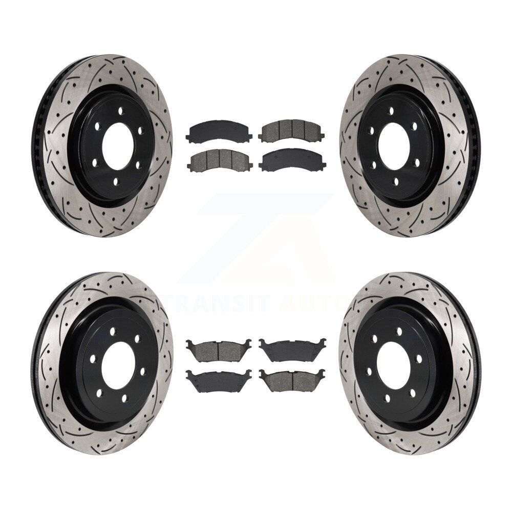 Front Rear Coated Drilled Slotted Disc Brake Rotor & Semi-Metallic Pad Kit For Ford F-150 KDS-101801