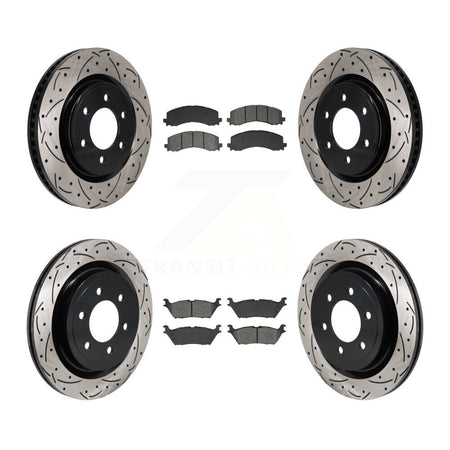 Front Rear Coated Drilled Slotted Disc Brake Rotor & Semi-Metallic Pad Kit For Ford F-150 KDS-101801