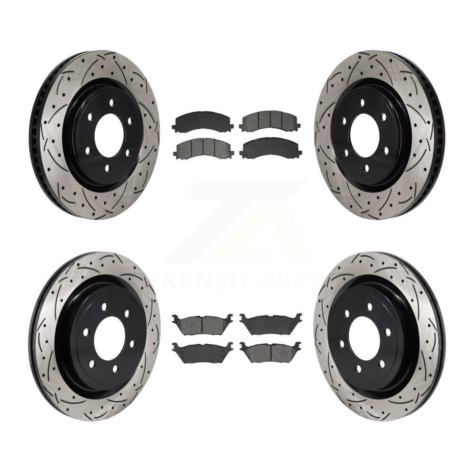 Front Rear Coated Drilled Slotted Disc Brake Rotor & Semi-Metallic Pad Kit For Ford F-150 KDS-101801