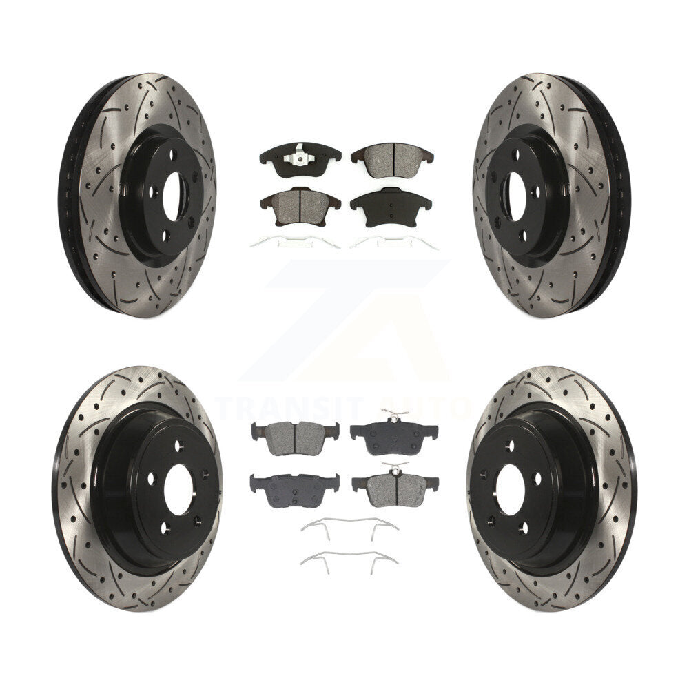 Front Rear Drill Slot Brake Rotors Semi-Metallic Pad Kit For Ford Police Responder Hybrid KDS-101802
