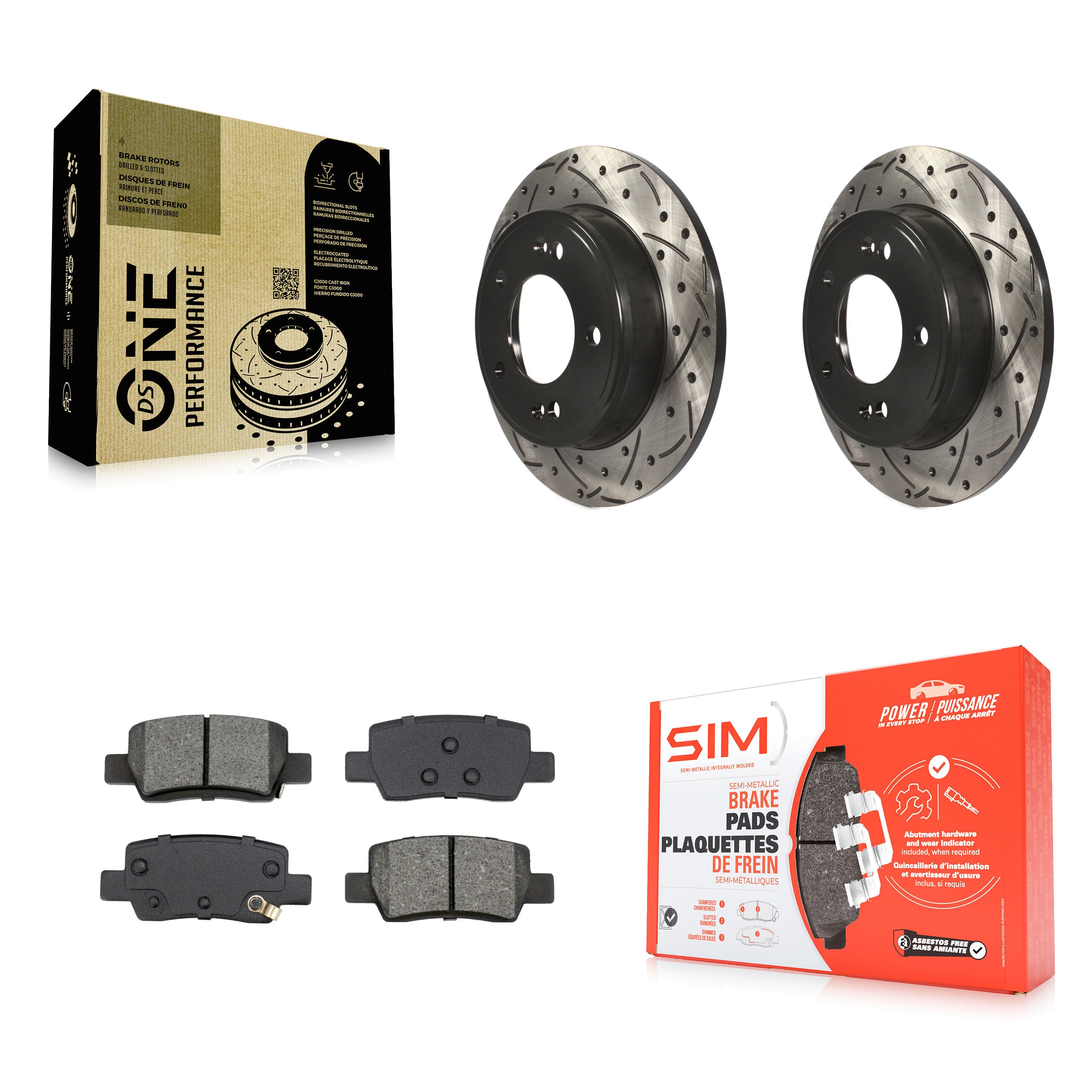 Rear Coated Drilled Slotted Disc Brake Rotors And Semi-Metallic Pads Kit For Kia Soul KDS-101804