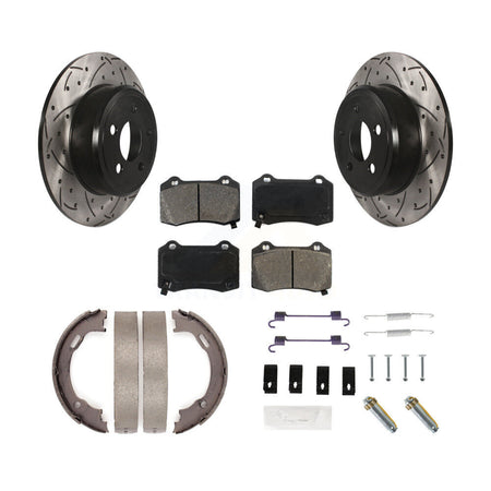 Rear Drilled Slotted Rotors Semi-Metallic Pads Parking Brake Shoes And Hardware Kit For KDS-101810