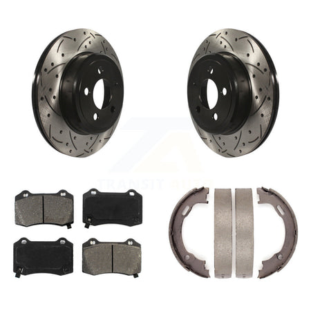 Rear Disc Drilled & Slotted Rotors Semi-Metallic Pads Parking Shoes Kit For Chrysler 300 KDS-101811