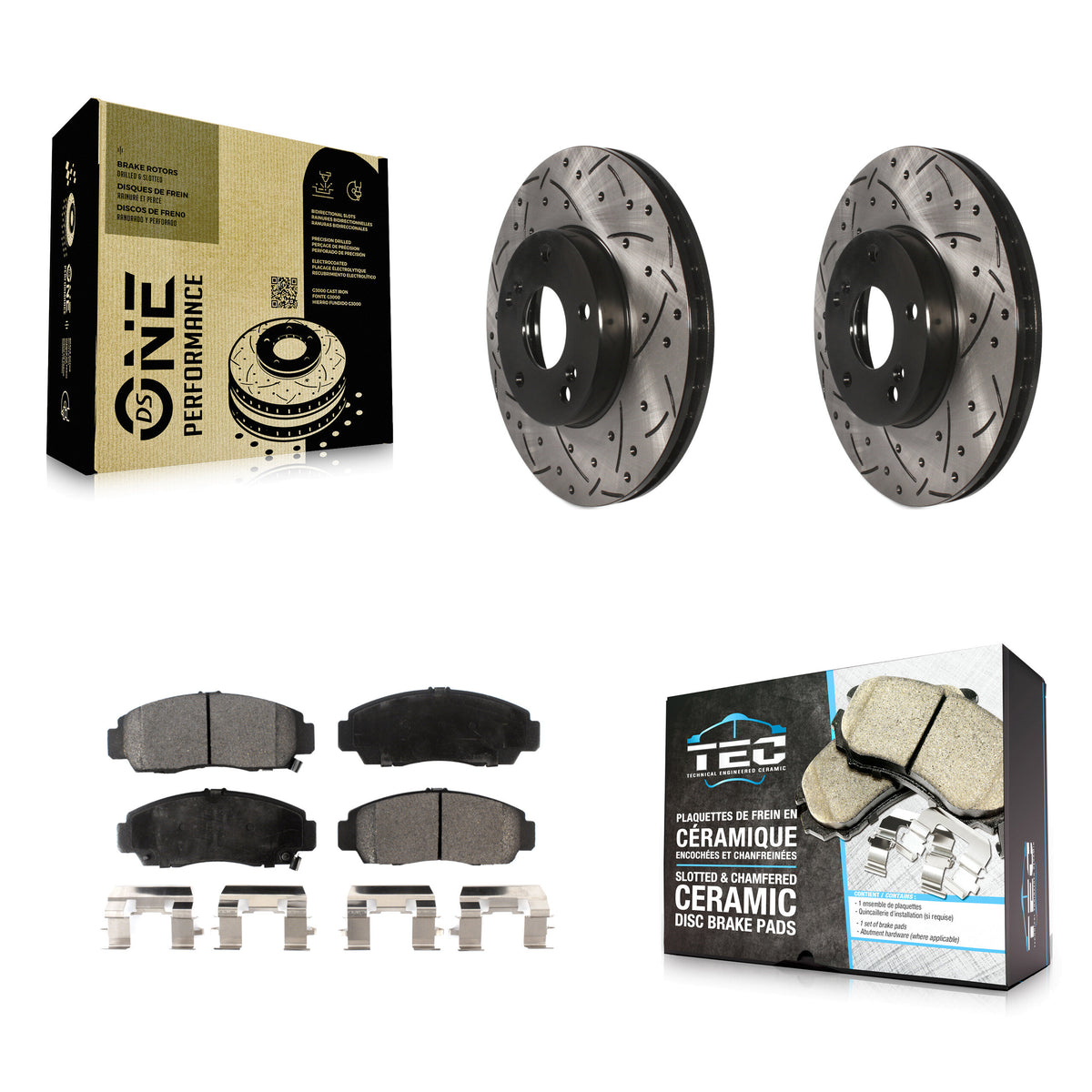 Front Coated Drilled Slotted Disc Brake Rotors And Ceramic Pads Kit For Honda Accord KDT-100064