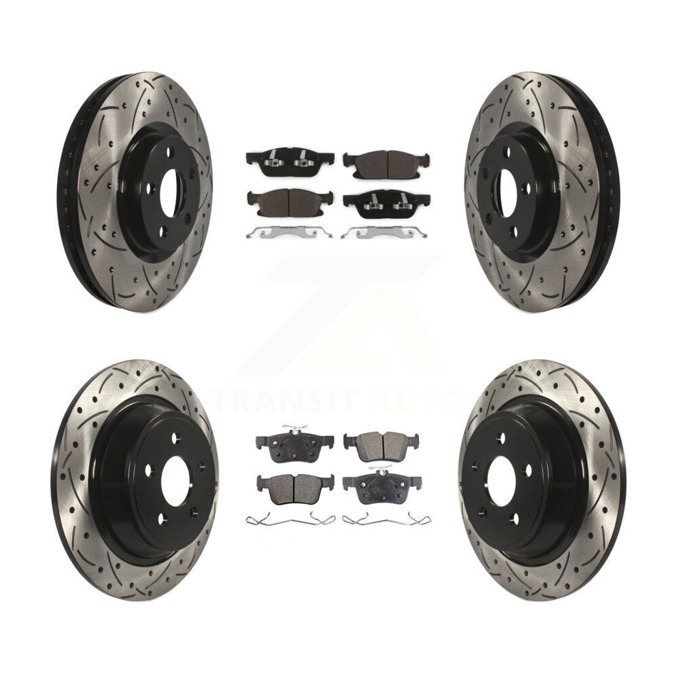 Front Rear Coated Drilled Slotted Disc Brake Rotors And Ceramic Pads Kit For Ford Edge KDT-100246