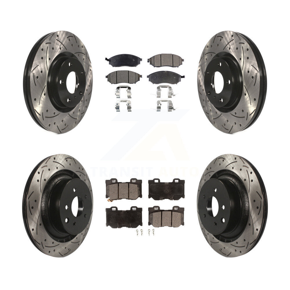 Front Rear Coated Drilled Slotted Disc Brake Rotors And Ceramic Pads Kit For Nissan 370Z KDT-100286