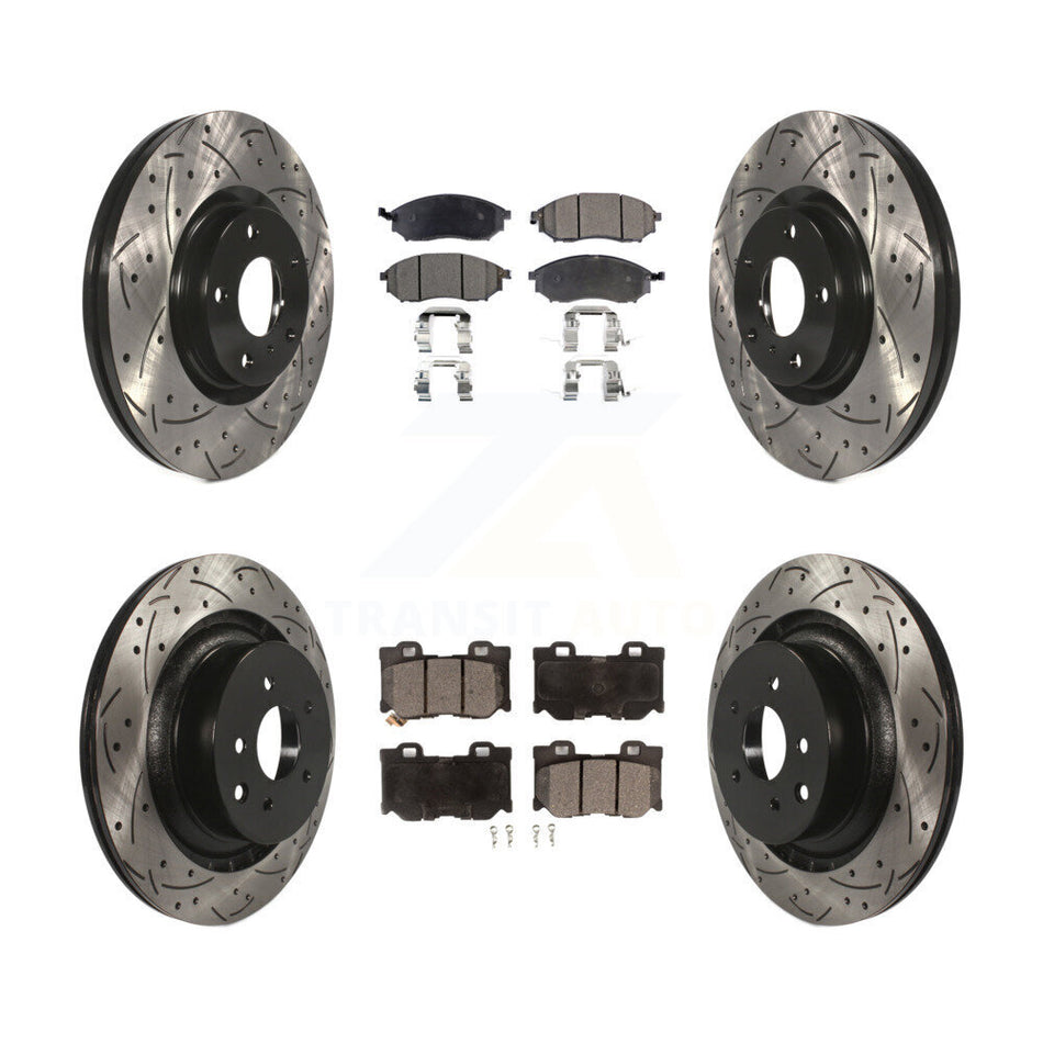 Front Rear Coated Drilled Slotted Disc Brake Rotors And Ceramic Pads Kit For Nissan 370Z KDT-100286