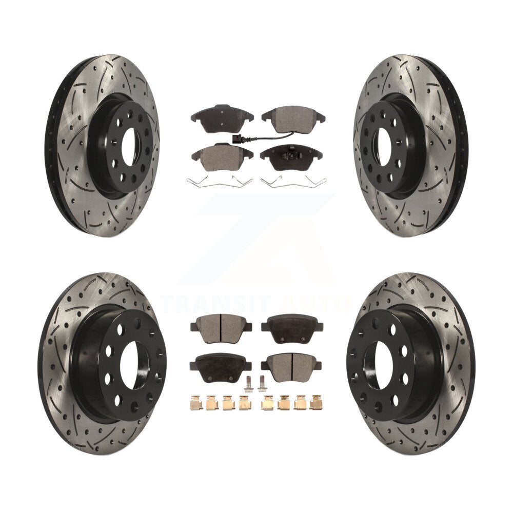 Front Rear Drilled Slot Brake Rotor & Ceramic Pad Kit For 2017-2018 Volkswagen Jetta 2.0L KDT-100303