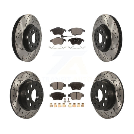 Front Rear Drilled Slot Brake Rotor & Ceramic Pad Kit For 2017-2018 Volkswagen Jetta 2.0L KDT-100303