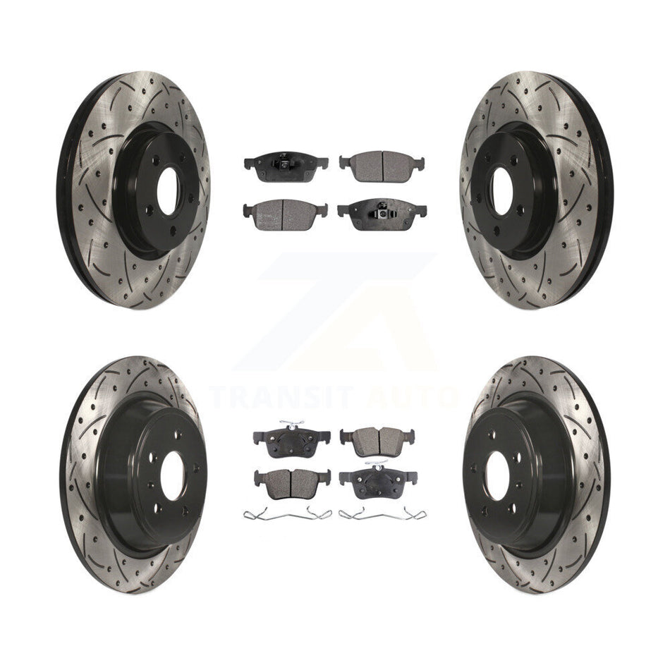 Front Rear Coated Drill Slot Disc Brake Rotor Ceramic Pad Kit For Ford Escape Lincoln MKC KDT-100330