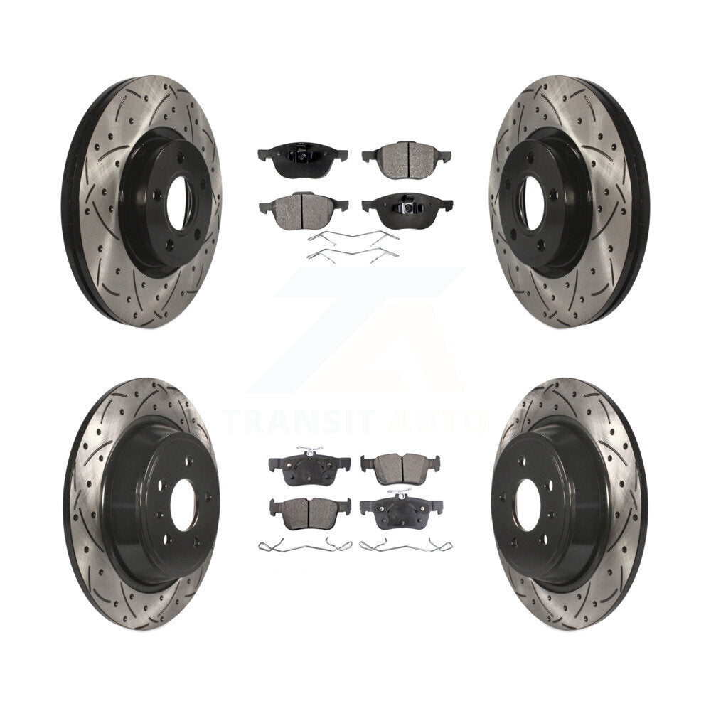 Front Rear Coated Drilled Slotted Disc Brake Rotors And Ceramic Pads Kit For Ford Escape KDT-100339