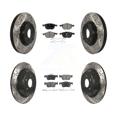 Front Rear Coated Drilled Slotted Disc Brake Rotors And Ceramic Pads Kit For Ford Escape KDT-100339