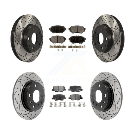 Front Rear Coated Drilled Slotted Disc Brake Rotors And Ceramic Pad Kit For Mazda 3 Sport KDT-100411