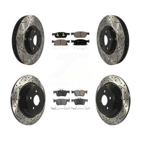 Front Rear Coated Drilled Slot Disc Brake Rotor & Ceramic Pad Kit For Lincoln Continental KDT-100585