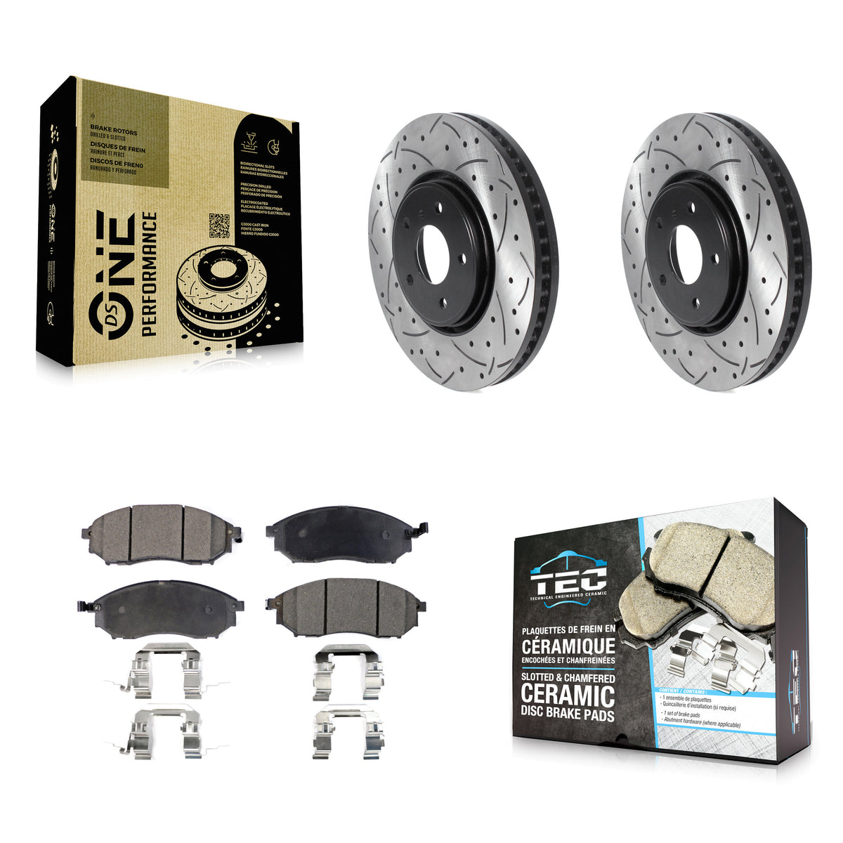 Front Coated Drilled Slotted Disc Brake Rotor Ceramic Pad Kit For INFINITI FX35 FX37 FX45 KDT-100781