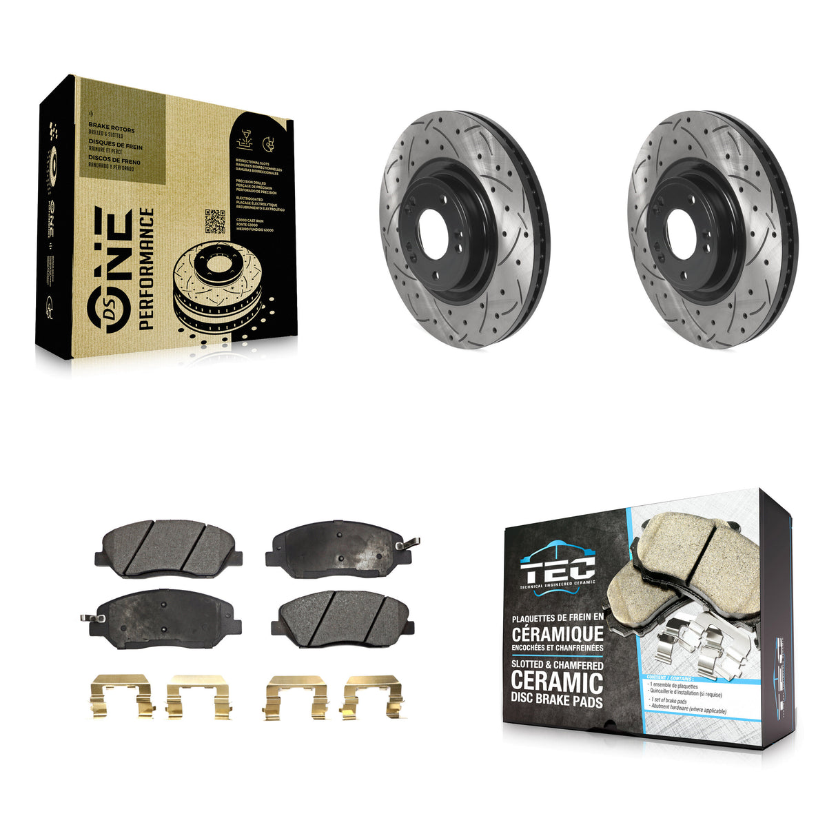Front Coated Drilled Slot Disc Brake Rotors Ceramic Pad Kit For 2012 Hyundai Genesis 3.8L KDT-100784