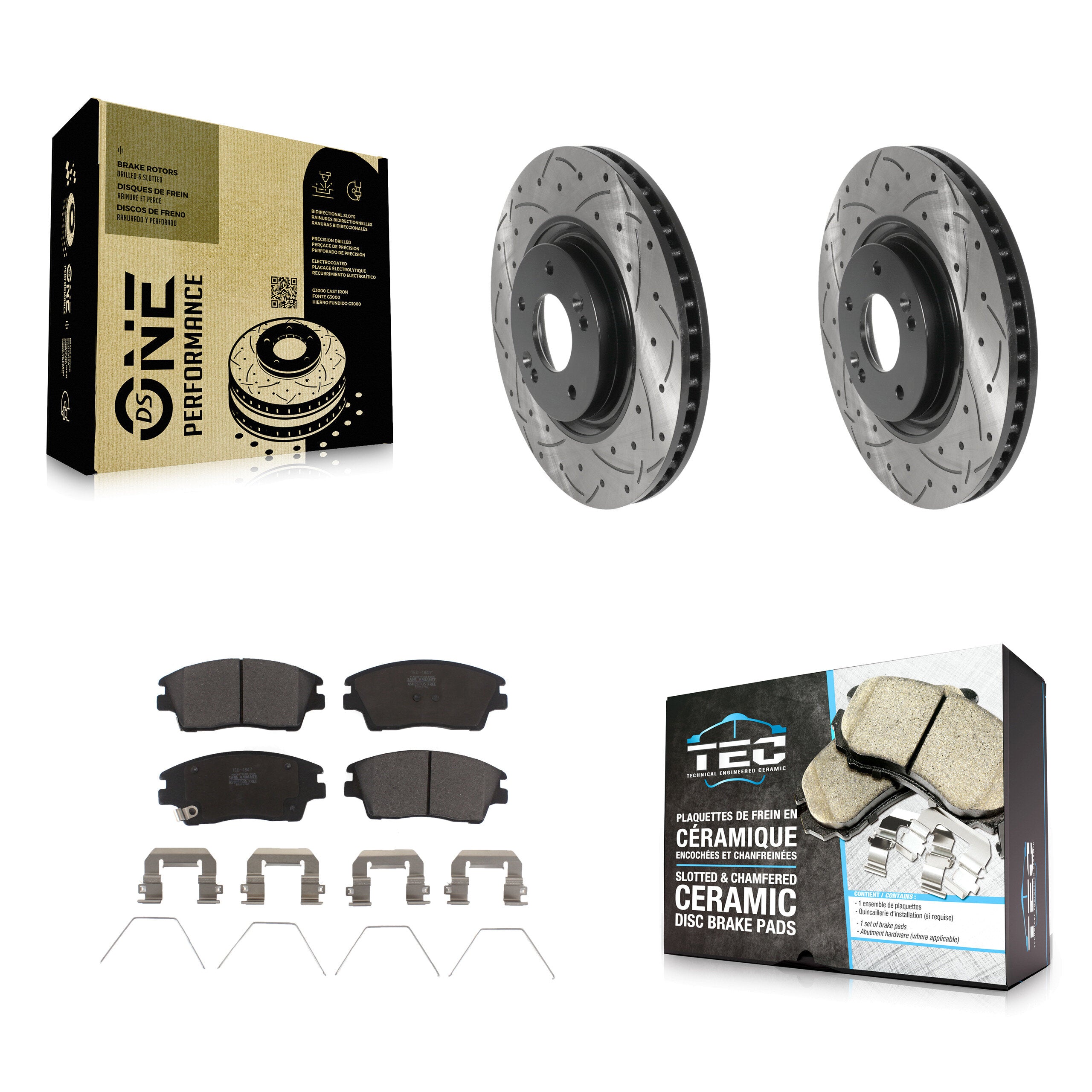 Front Drill Slot Disc Brake Rotor Ceramic Pad Kit For 2017-2022 Kia Sportage Turbocharged KDT-100795