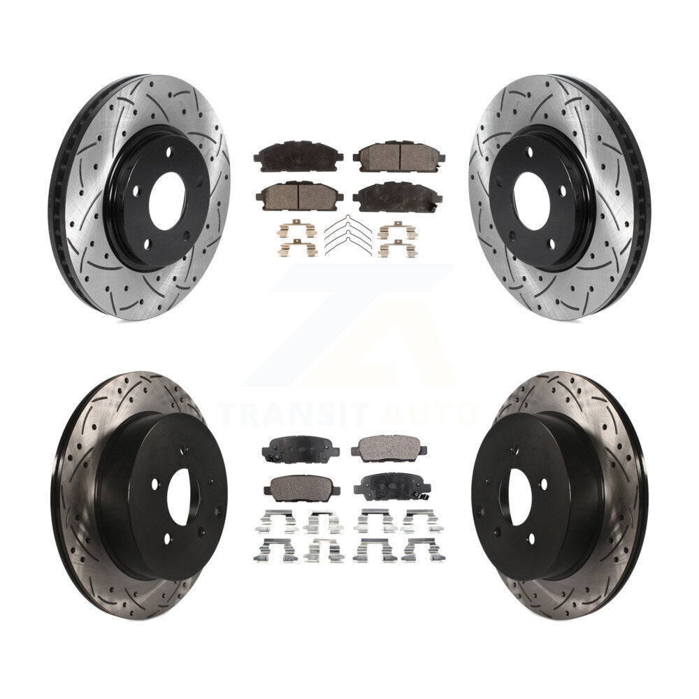 Front Rear Coated Drill Slot Disc Brake Rotors Ceramic Pad Kit For 2011-2017 Nissan Quest KDT-100830
