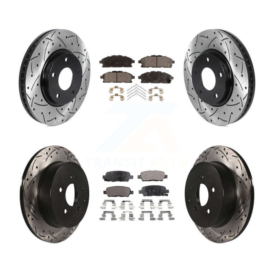 Front Rear Coated Drill Slot Disc Brake Rotors Ceramic Pad Kit For 2011-2017 Nissan Quest KDT-100830