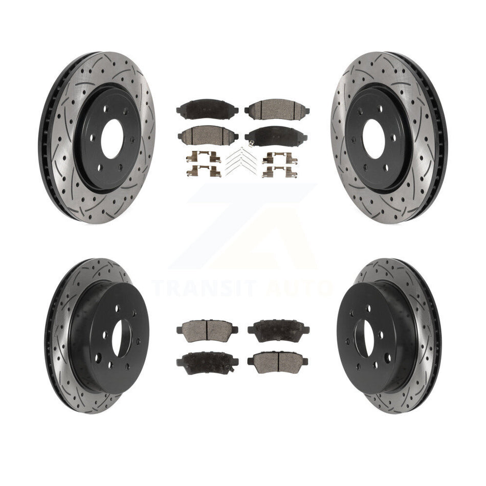 Front Rear Coated Drill Slot Disc Brake Rotor Ceramic Pad Kit For 2006-2007 Nissan Xterra KDT-100841