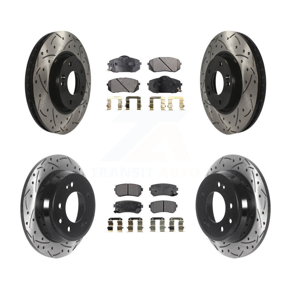 Front Rear Drilled Slot Disc Brake Rotors Ceramic Pad Kit For Hyundai Tucson Kia Sportage KDT-100843