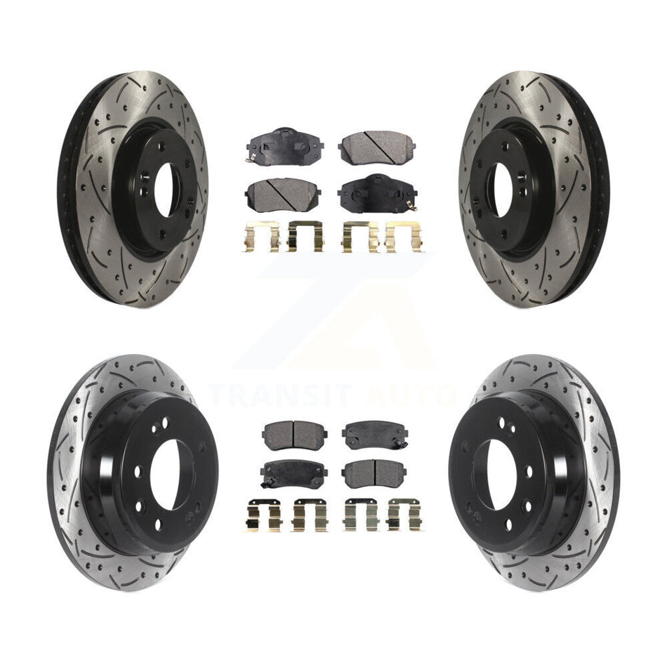 Front Rear Drilled Slot Disc Brake Rotors Ceramic Pad Kit For Hyundai Tucson Kia Sportage KDT-100843