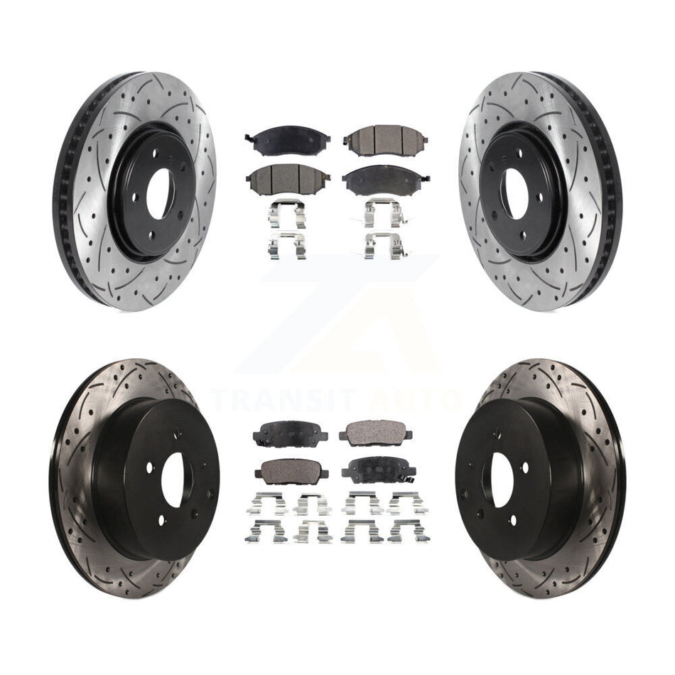 Front Rear Coated Drill Slot Disc Brake Rotor Ceramic Pad Kit For INFINITI FX35 FX37 FX45 KDT-100848