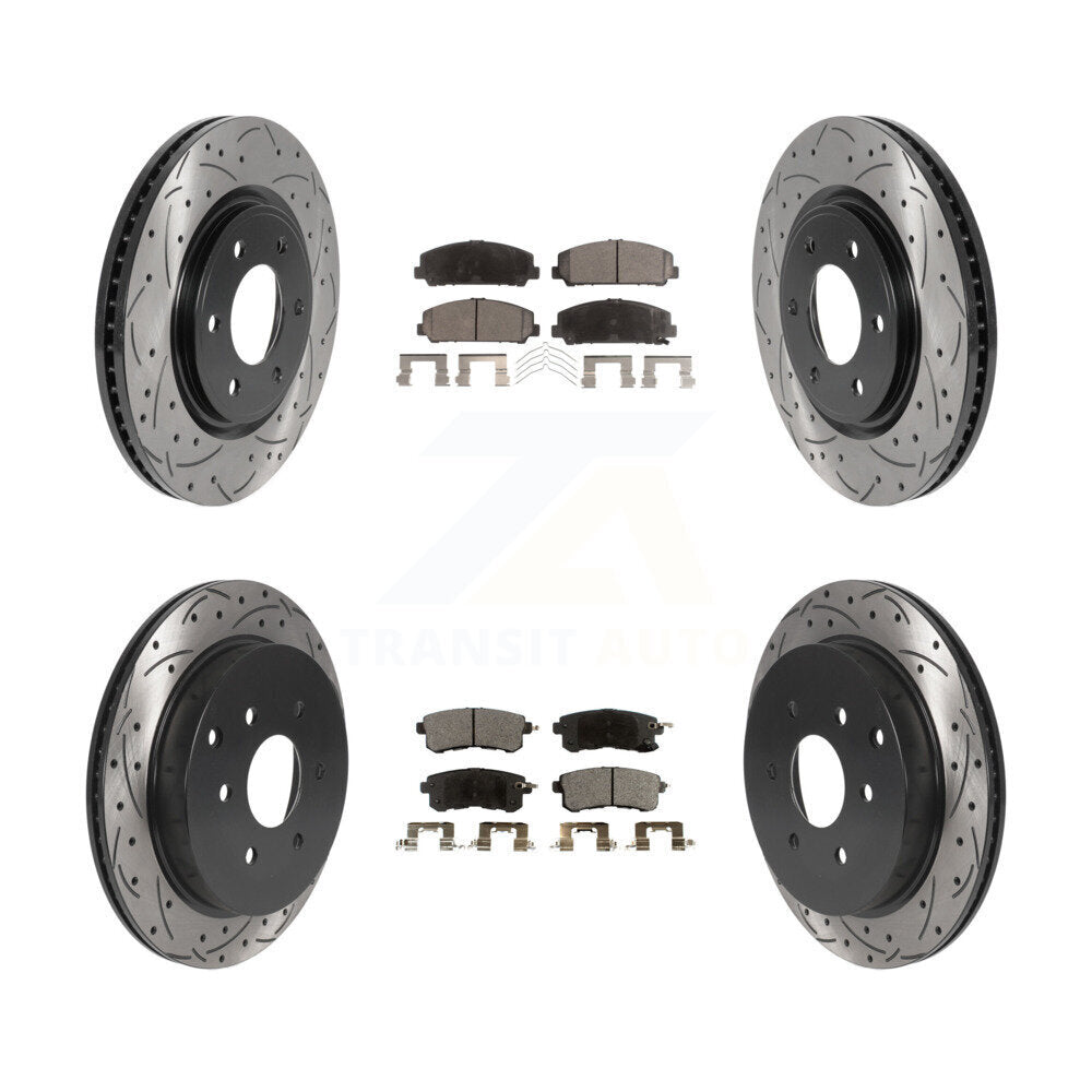 Front Rear Drilled Slot Brake Rotors Ceramic Pad Kit For INFINITI QX80 Nissan Armada QX56 KDT-100853