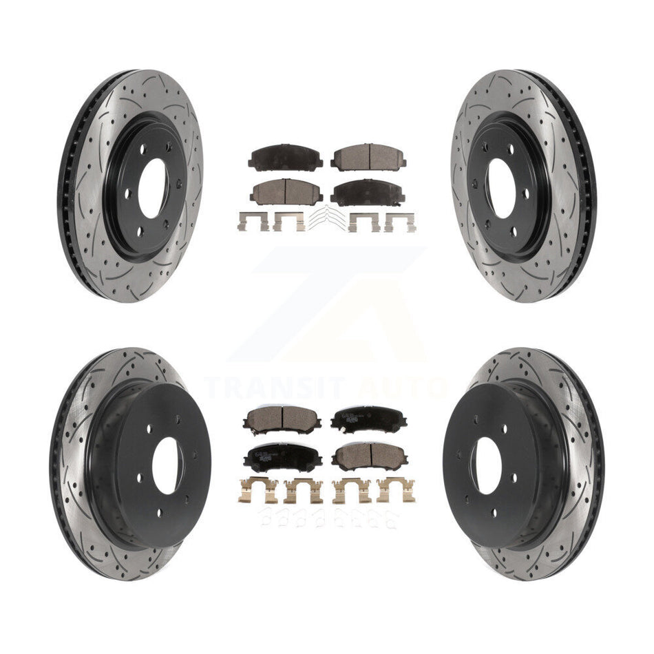 Front Rear Coated Drill Slot Disc Brake Rotors Ceramic Pad Kit For 2017-2023 Nissan TITAN KDT-100854