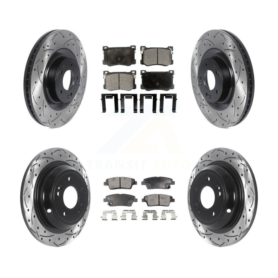 Front Rear Drilled Slot Brake Rotor Ceramic Pad Kit For Hyundai Genesis G80 Kia K900 3.8L KDT-100867