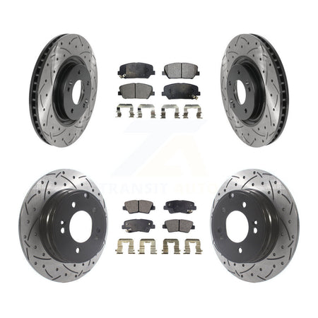 Front Rear Coated Drilled Slotted Disc Brake Rotors & Ceramic Pad Kit For Kia Optima 2.0L KDT-100873