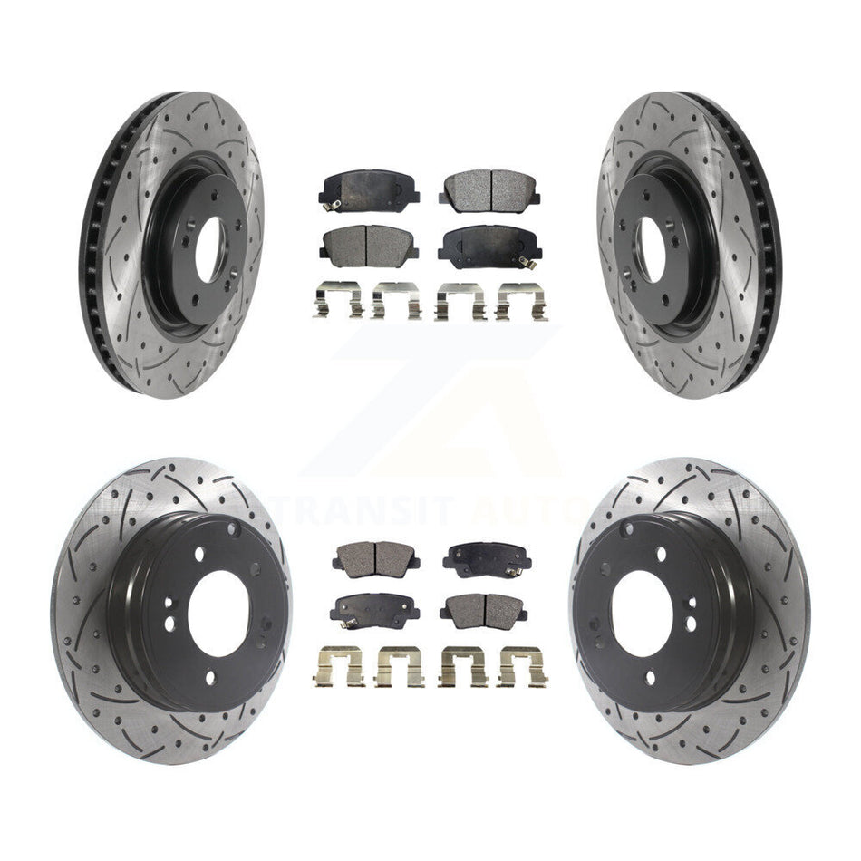 Front Rear Coated Drilled Slotted Disc Brake Rotors & Ceramic Pad Kit For Kia Optima 2.0L KDT-100873
