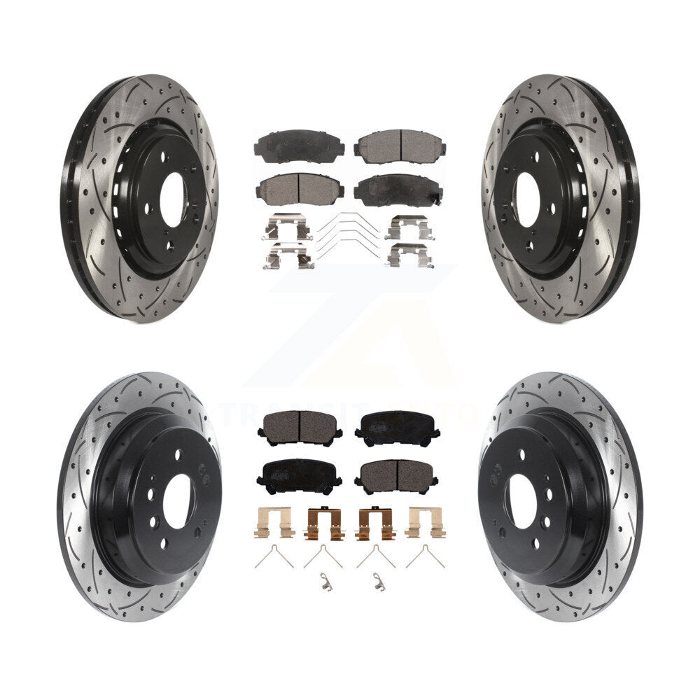 Front Rear Coat Drill Slot Disc Brake Rotors Ceramic Pad Kit For 2019-2024 Honda Passport KDT-100889