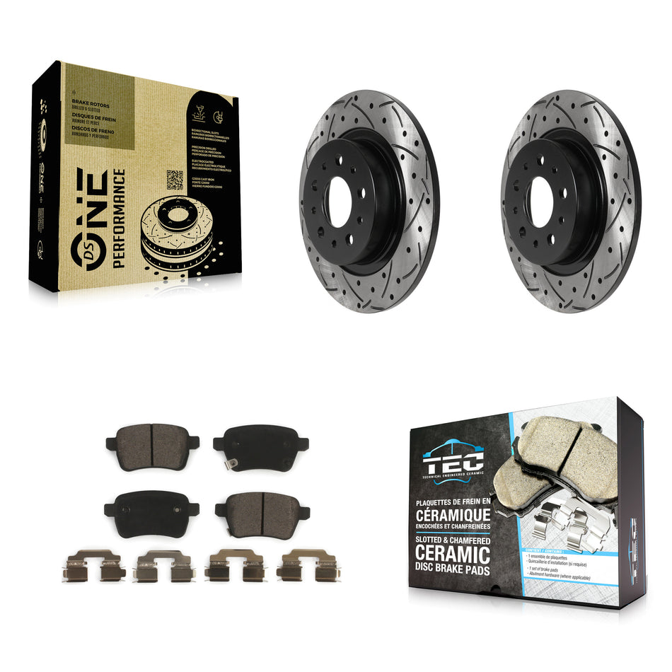 Rear Coated Drilled Slotted Disc Brake Rotors And Ceramic Pad Kit For 2014-2020 Fiat 500L KDT-100917