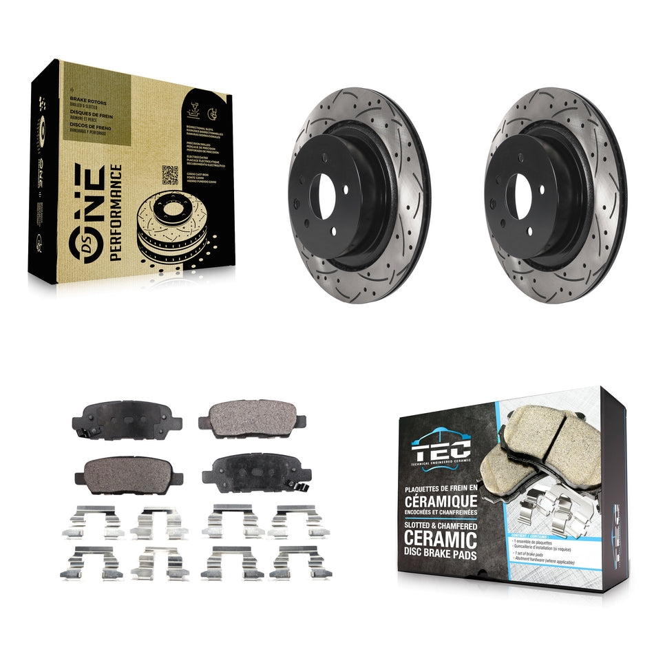 Rear Coated Drilled Slotted Disc Brake Rotors And Ceramic Pads Kit For INFINITI G35 Q60 KDT-100931