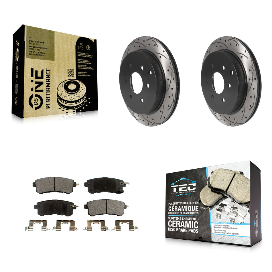 Rear Drilled Slot Disc Brake Rotor & Ceramic Pad Kit For INFINITI QX80 Nissan Armada QX56 KDT-100941
