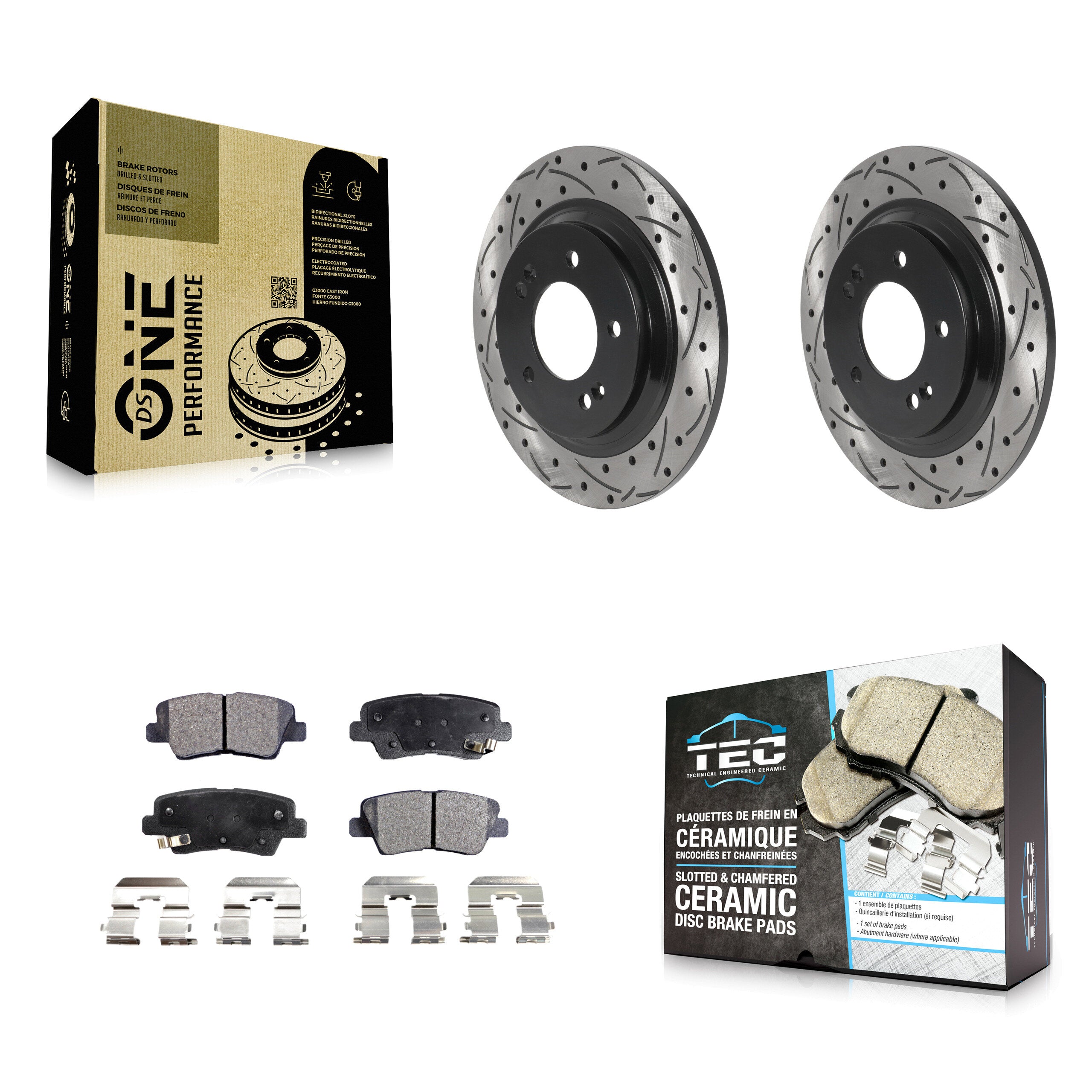 Rear Drill Slot Brake Rotor Ceramic Pad Kit For Kia Optima Hyundai Sonata Soul EV Cadenza KDT-100949