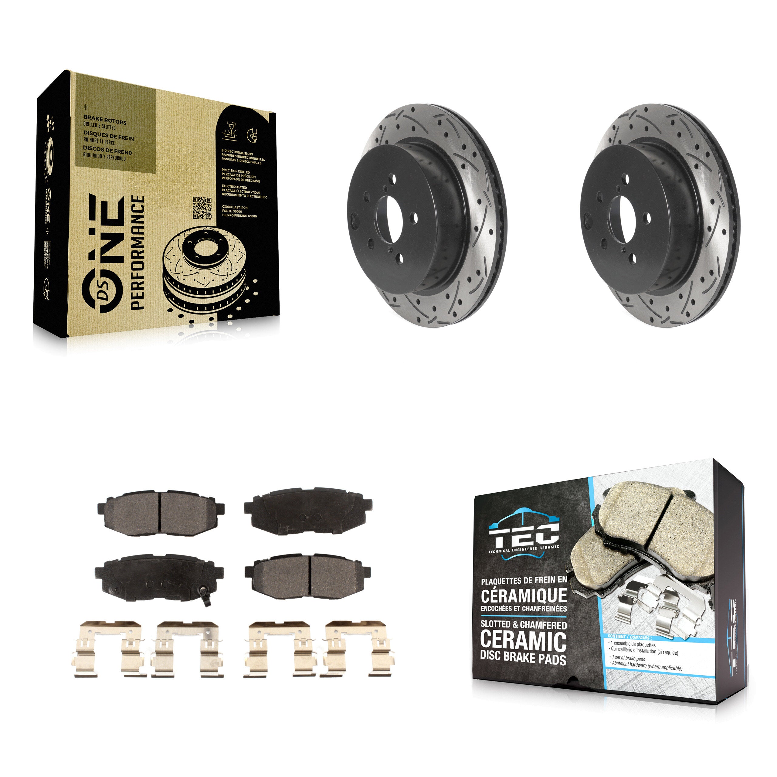 Rear Coat Drill Slot Disc Brake Rotors Ceramic Pad Kit For 2014-2018 Subaru Forester 2.0L KDT-100957