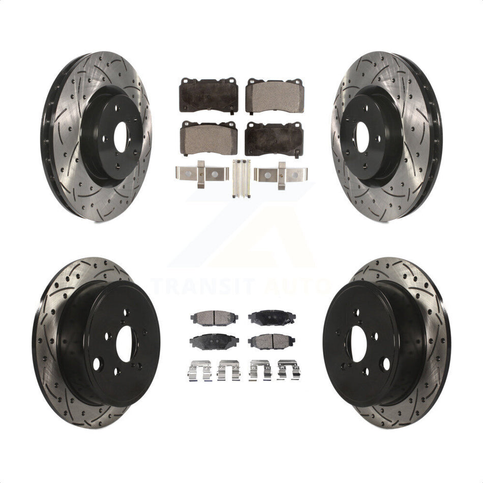 Front Rear Drill Slot Brake Rotors Ceramic Pad Kit For Subaru WRX With 15\\" Factory Wheels KDT-100969