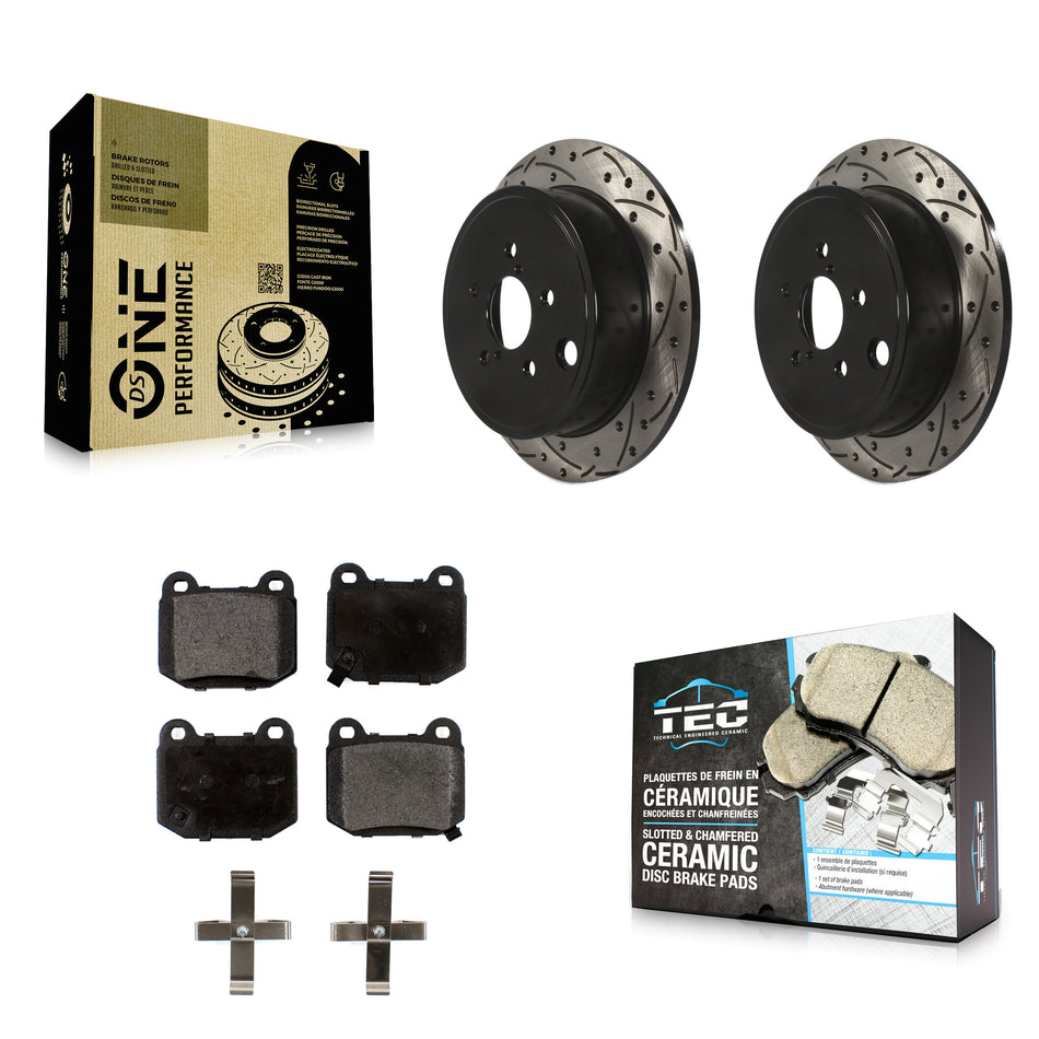 Rear Drilled Slot Brake Rotor Ceramic Pad Kit For 2014 Subaru WRX With 17" Factory Wheels KDT-100974