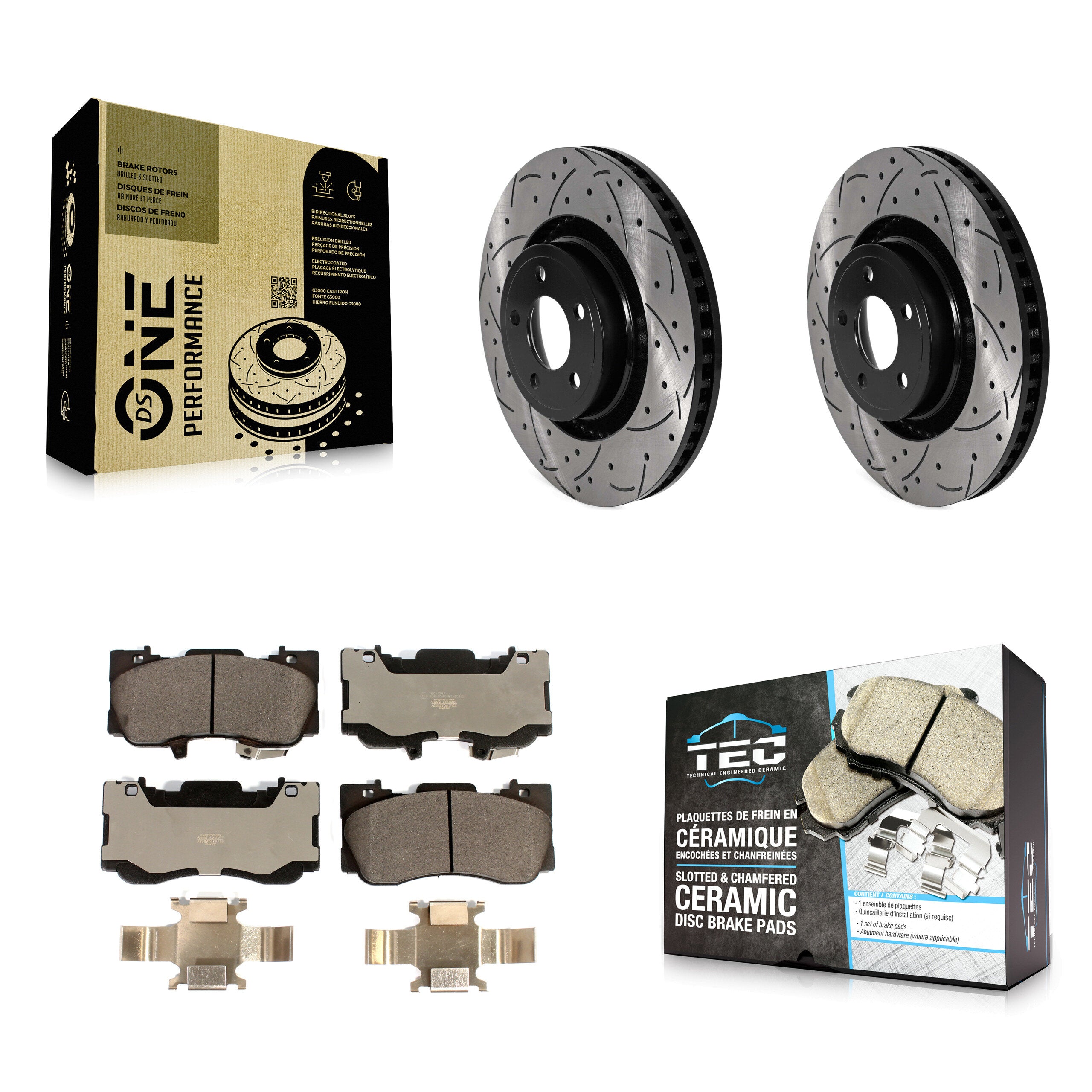 Front Coated Drilled Slotted Disc Brake Rotors And Ceramic Pads Kit For Ford Mustang KDT-101029