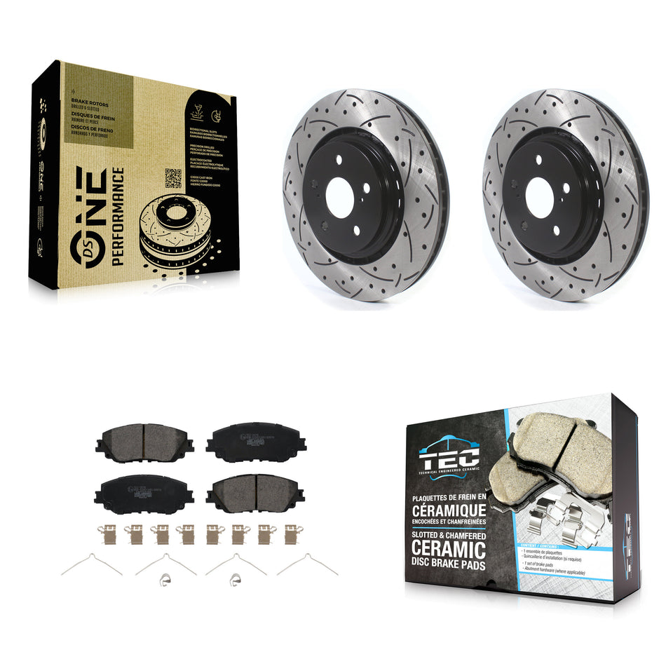 Front Drill Slot Brake Rotors Ceramic Pad Kit For 20-23 Toyota Camry XSE With TRD Package KDT-101031