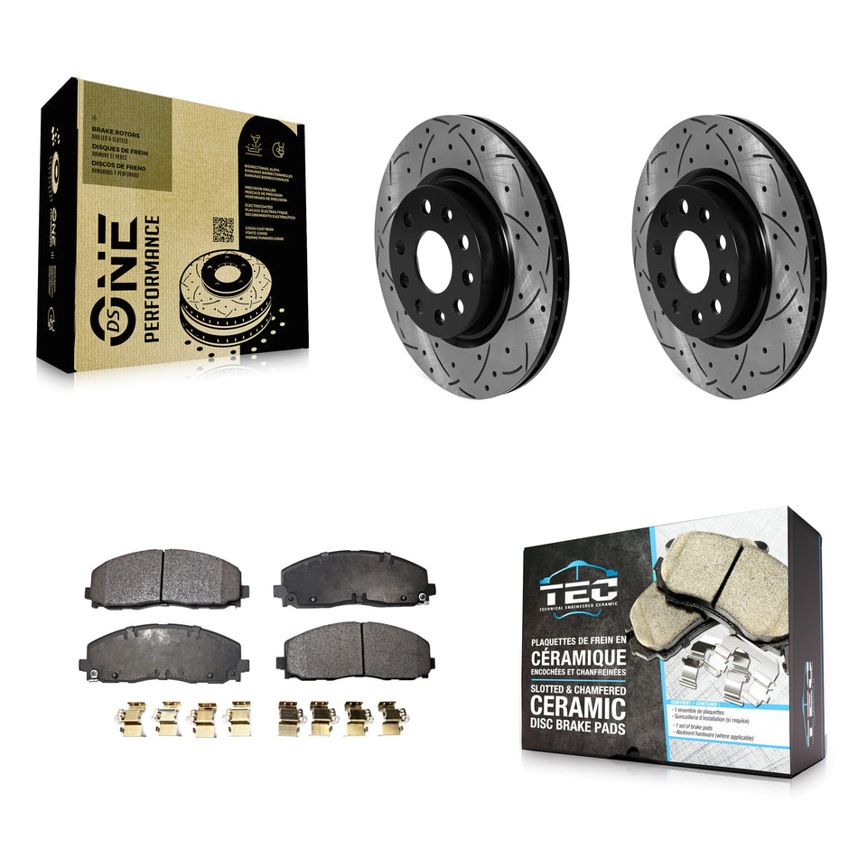 Front Coated Drilled Slotted Disc Brake Rotors And Ceramic Pads Kit For Jeep Wrangler KDT-101035