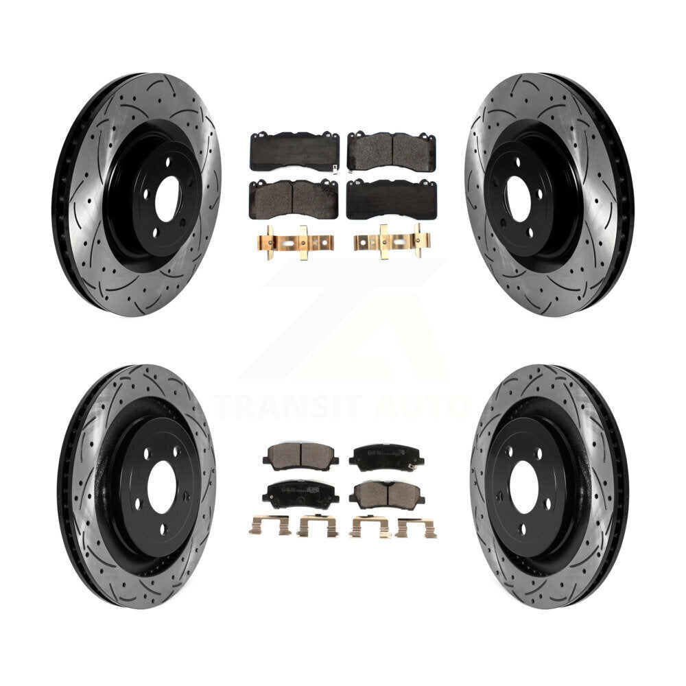 Front Rear Coated Drilled Slotted Disc Brake Rotors And Ceramic Pads Kit For Ford Mustang KDT-101040