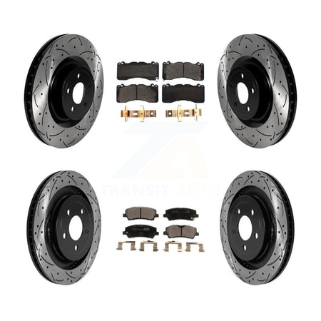Front Rear Coated Drilled Slotted Disc Brake Rotors And Ceramic Pads Kit For Ford Mustang KDT-101040