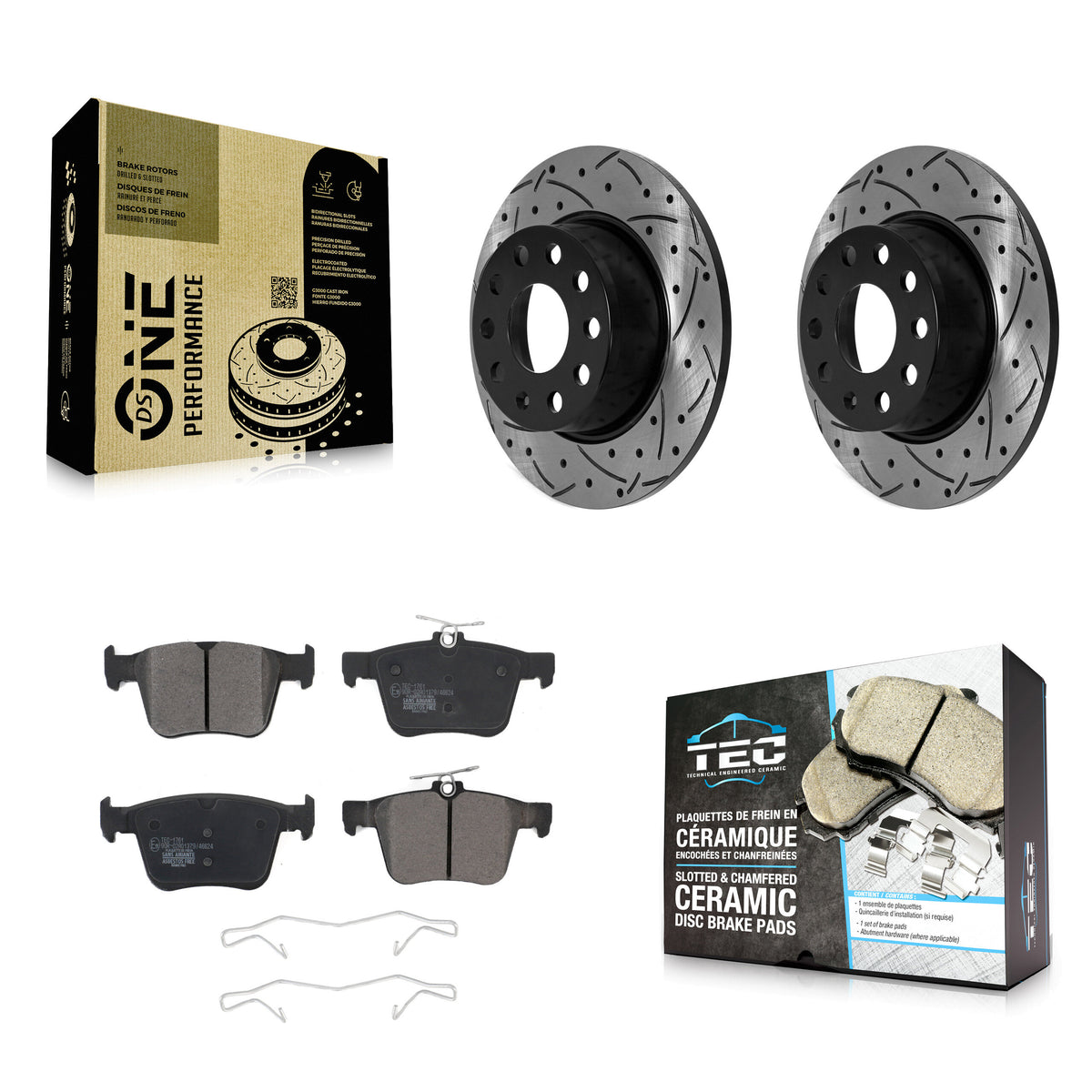 Rear Coated Drilled Slotted Disc Brake Rotors & Ceramic Pad Kit For Volkswagen Jetta Taos KDT-101052