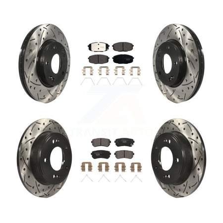 Front Rear Coated Drill Slot Disc Brake Rotor Ceramic Pad Kit For Hyundai Kona Kia Seltos KDT-101060