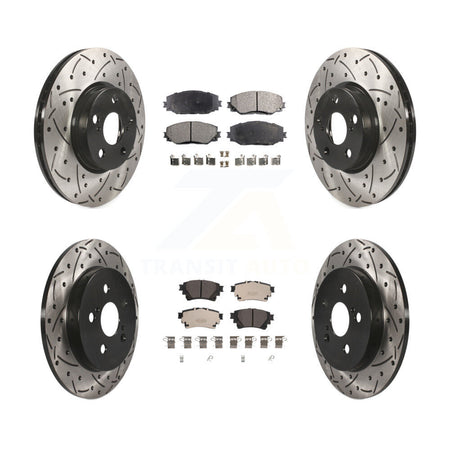 Front Rear Coat Drill Slot Disc Brake Rotors Ceramic Pad Kit For 2019 Toyota Corolla 1.8L KDT-101065